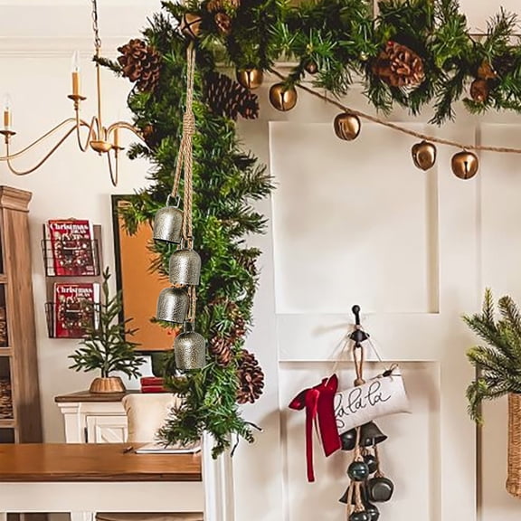 "Christmas Bells For Decoration Gold Metal Cow Bells With Jute Hanging Rope Decorative Christmas Cow Bell For Christmas Wreathchristmas bells for decoration christmas bells for crafts"