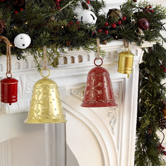 Christmas Bells Decorations, Iron Holiday Ornaments, Festive Tree Pendants, Gold Finish, Home Decor,Vsgery