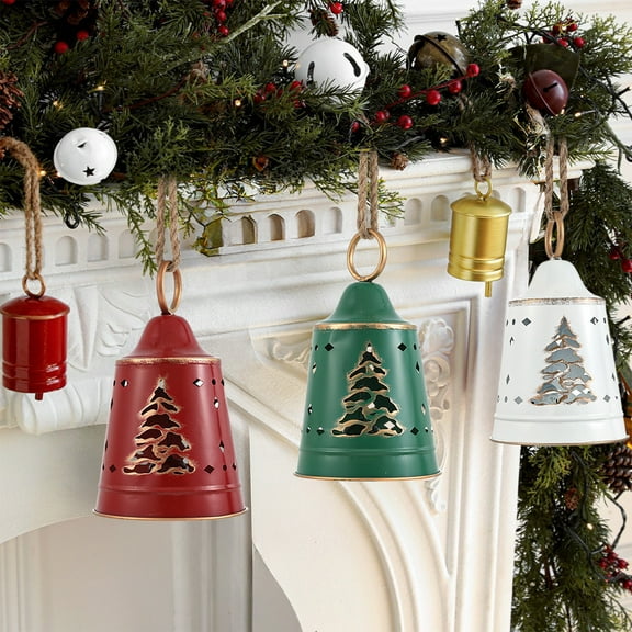 Christmas Bells Decorations, Iron Ornaments, Festive Tree Pendants, Rustic Holiday Decor, Home Seasonal Display,Vsgery