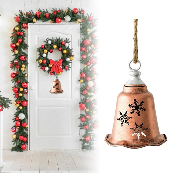 Christmas Bells Decorations,Large Jingle Bell Ornaments Big Giant Xmas Hanging Bells Round for Christmas Tree Holiday Winter Party Wall Decor Outdoor(Rose Gold Snowflake)