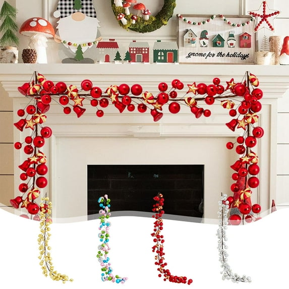 Christmas Bells Garlands with Jingle Hanging Balls, Festive Christmas Tree Decorations for Shopping Mall Hotel Window Displays, Holiday Ornaments for Indoor Outdoor Celebration, 70.87in, Multicolor