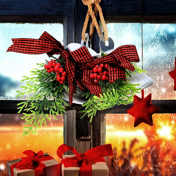 Christmas Bells Large Galvanized Bells, Christmas Galvanized Decor for Rustic Holiday Theme, 3.7-Inch Diameter Bell Door Hanging Ornament Set of 2