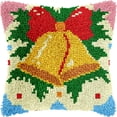 thumbnail image 1 of Christmas Bells Latch Hook Pillow Cover Kits for DIY Handmade Throw Pillow Cross Stitch Latch Hooking Pillowcase Kits with Preprinted Color Pattern Canvas Crochet Yarn Kits 17''X 17''(7-127), 1 of 1
