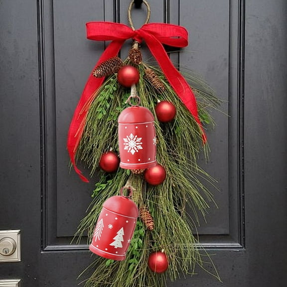 Christmas Bells Set of 2, Handbell Ornaments, Iron Christmas Decor, 8.2 Inch Large Red Jingle Bells for Xmas Tree Door Wreath Hanging and Holiday Party Festive Decorations