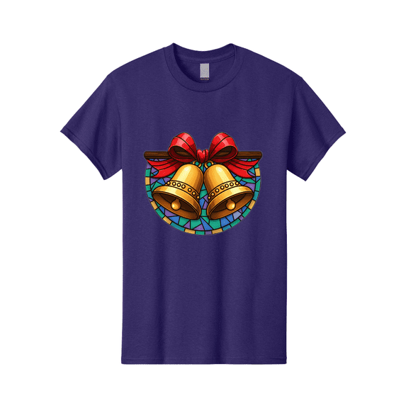 Christmas-Bells-Stained-Glass Mens Graphic Tee, 100% Cotton, Casual Summer Wear