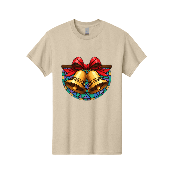 Christmas-Bells-Stained-Glass Mens Graphic Tee, 100% Cotton, Casual Summer Wear