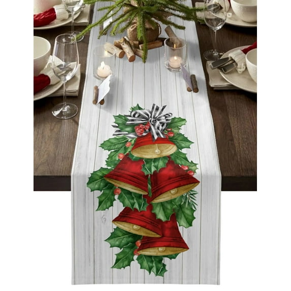 Christmas Bells Table Runner Christmas Dinner Table Cloth Wedding Party Decor Cotton Linen Tablecloth