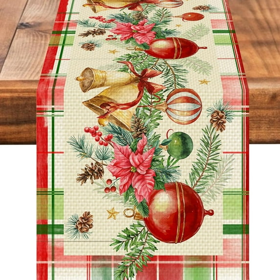 Christmas Bells Table Runner Kitchen Dining Table Decoration for Home Party Holiday Decor
