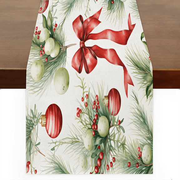 Christmas Bells Table Runner Rustic Linen Table Cloth for Farmhouse Kitchen, Dinner, Events, Party, Boho Holiday Table Decor 13 x 48Inches Autumn, Thanksgiving, Christmas