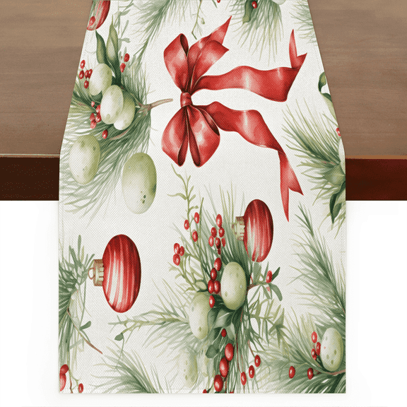 Christmas Bells Table Runner Rustic Linen Table Cloth for Farmhouse Kitchen, Dinner, Events, Party, Boho Holiday Table Decor 13 x 60 Inches Autumn, Thanksgiving, Christmas