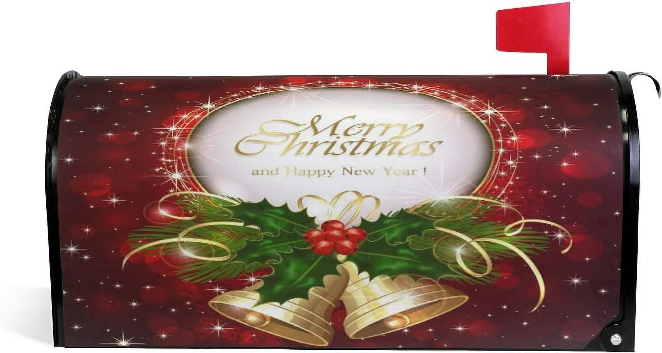 Christmas Bells and Holly Berries Magnetic Mailbox Cover Standard Size for Garden Yard Outdoor Decorations-18 x 20.8"
