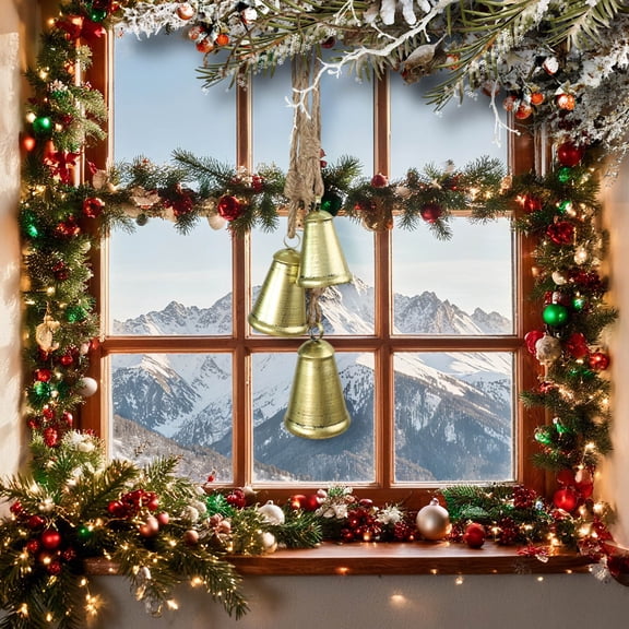 Christmas Bells for Decoration, Metal Vintage Cow Bells with Jute Hanging Rope, Decorative Cow Bell for Weddings, Parties, Christmas Wreath