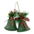 thumbnail image 1 of Christmas Bells with Pinecones and Plaid Bow Ornaments - 7" - Green - Set of 2, 1 of 10
