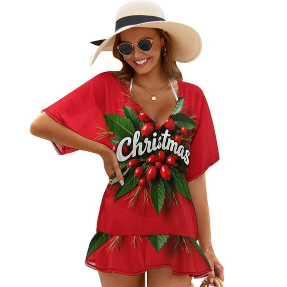 Christmas Berries Festive Background Red Cover Ups Dresses Women Summer Dress Vintage