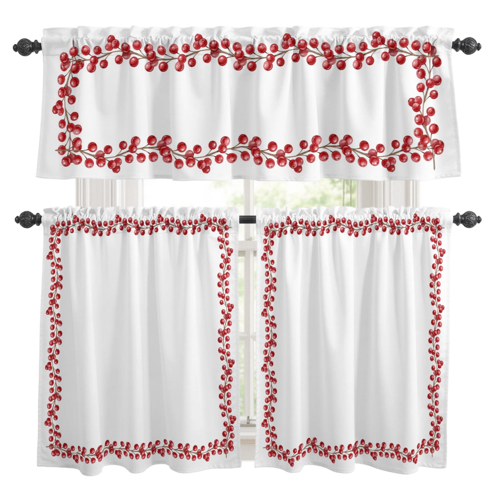 Christmas Berries Kitchen Curtains, Kitchen Curtains and Valances Set ...