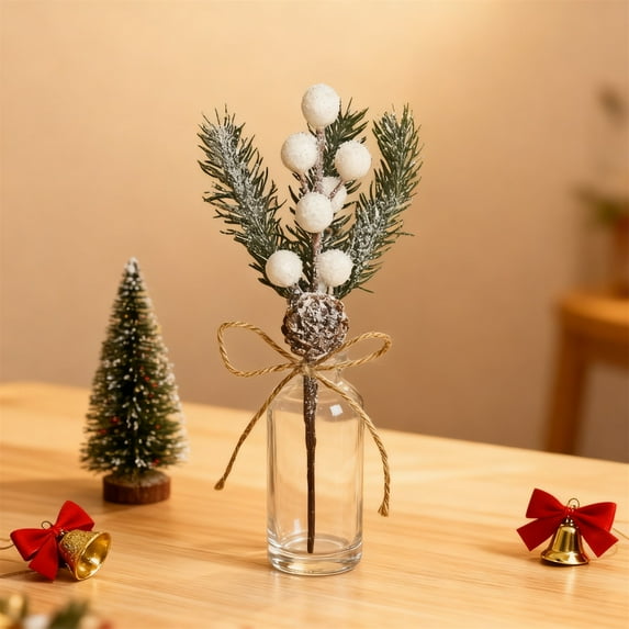 Pine Cone Holly Berry Stems with Rope for Crafts, Christmas Floral Picks, Artificial Christmas Picks and Sprays, Red Berry Branches Greenery for Christmas Home Decor, 1 Pcs, 7.87x3.94"