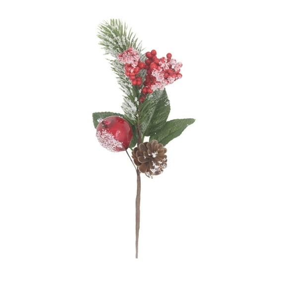 Christmas Berries Red Stems Evergreen Pine Branches Xmas Picks Spray Artificial Pine Cones Holly Stem Craft DIY Xmas Garland Wreath Ornaments (B)