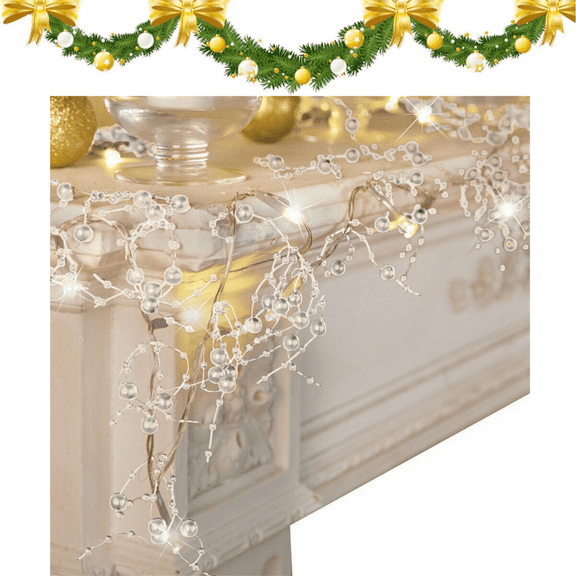 Christmas Berry Beaded Garland with Lights, 9.8 FT Pre-lit LED Christmas Garland for Indoor Home Mantel Fireplace Xmas Tree Holiday Party Decor-White