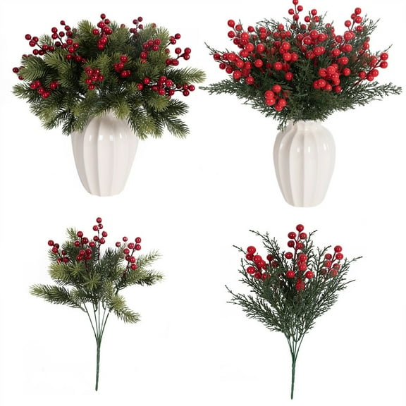 Christmas Berry Decorations, Artificial Floral Arrangement, Foam Berry Stems, Bendable Metal Wire, Festive Home Decor