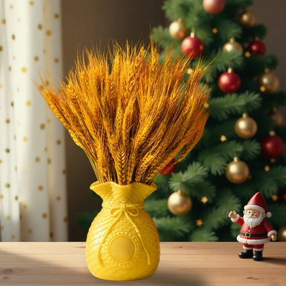 Christmas Berry Dried Wheat Stalks for Decor,Golden Sheaves Grass Natural Bunch Flowers,Christmas Artificial Berry Ornaments Decoration Scene Setting for Living Room Desk Bedroom Ornaments