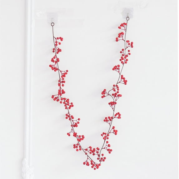 Christmas Berry Garland, Artificial Rattan Wall Hanging, Faux Red Fruit Vine for Indoor Home Decor, Festive Rattan Swag with Built-in Hook for Doors Staircases and Pillars