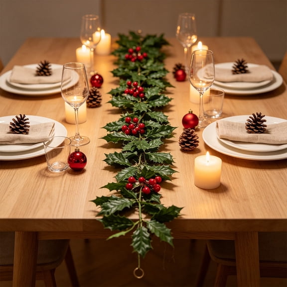 Christmas Berry Garland Flexible Wire, Bendable Artificial Vine for Fireplace Mantel and Holiday Decor