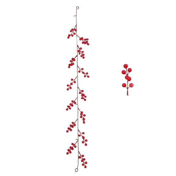 Christmas Berry Garland Red, Plastic Artificial Winter Decor, 1M Artificial Red Berry Christmas Garland Bendable Branches for Indoor Outdoor Fireplace Mantel Holiday Decor