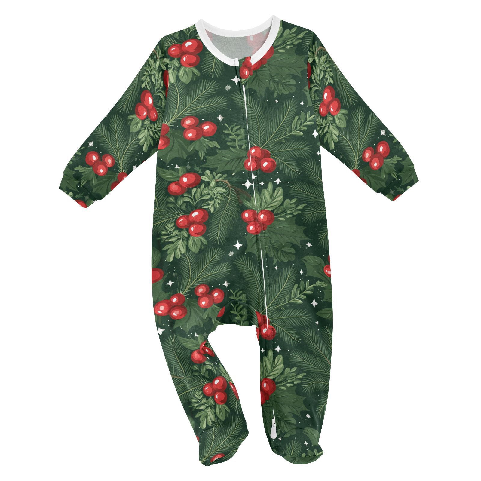 Christmas Berry Leaves Baby One-Piece Footies Newborn Rompers Cotton ...