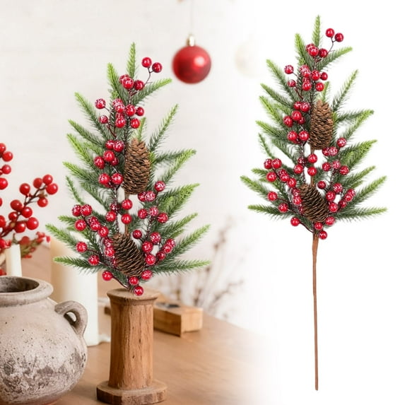 Christmas Berry Picks Stems, Artificial Red Berry & Pine Spray with Pinecones for Vase Fillers, Christmas Tree Decorations, DIY Wreaths, Garlands, and Festive Floral Arrangements for Home