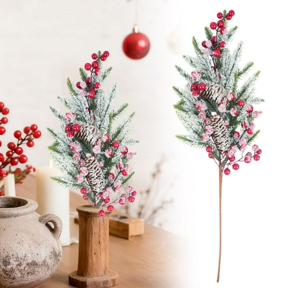 Christmas Berry Picks Stems, Artificial Red Berry & Pine Spray with Pinecones for Vase Fillers, Christmas Tree Decorations, DIY Wreaths, Garlands, and Festive Floral Arrangements for Home