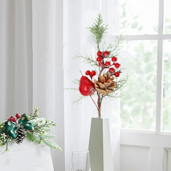 Christmas Berry Pinaster Cuttings Bouquet, Holiday Greenery Arrangement for Christmas Home Decor, Family Gathering Table Centerpiece, Artificial Pine Stems for Mantel Display and Seasonal Sopatenor