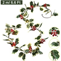 Christmas Berry String Garland 6.5FT Christmas Lighted Berry Holly Leaves Garland Indoor Artificial Garland Fall Christmas Decor Light Garland for Holiday Fireplace Mantel
