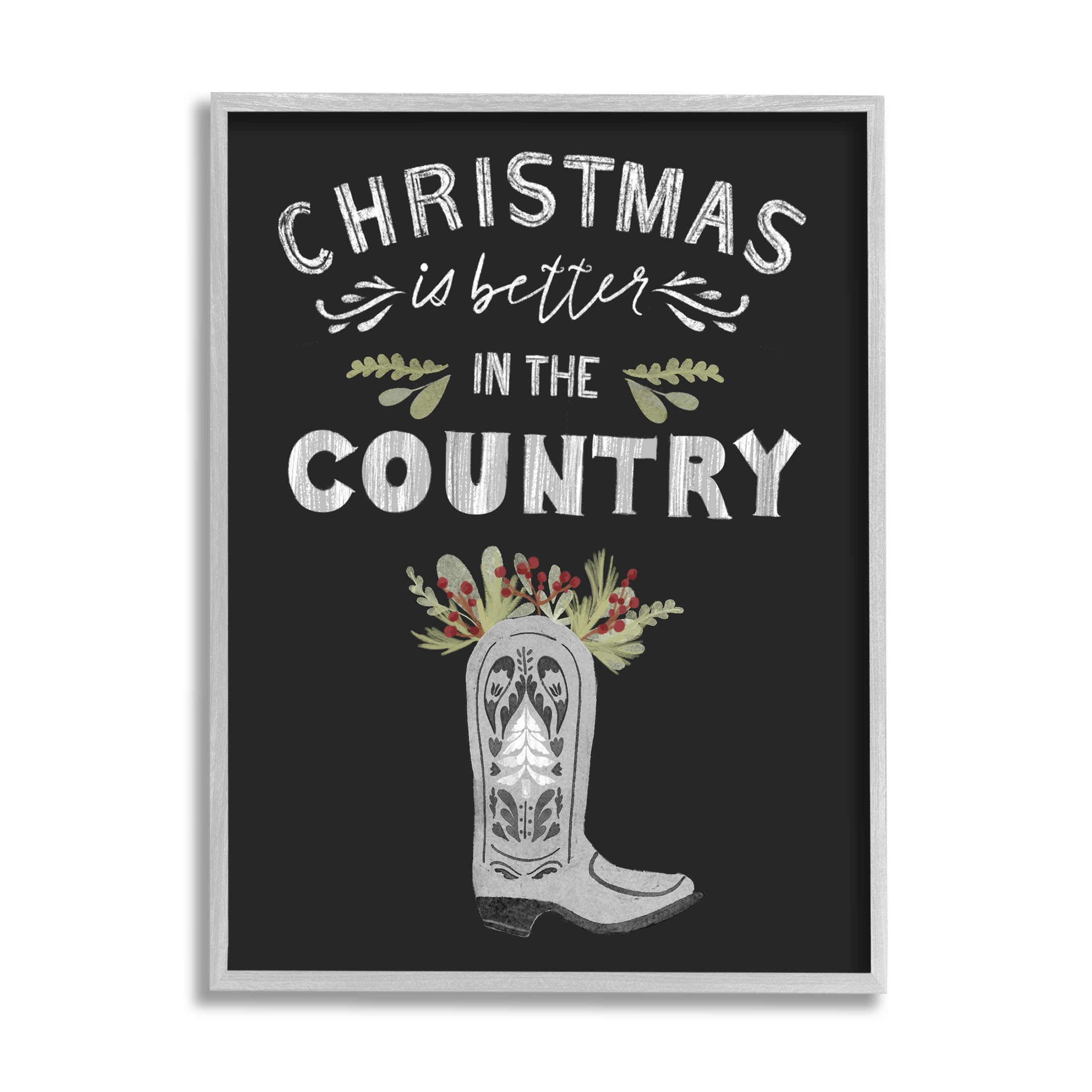 Christmas Better In Country Phrase Holiday Graphic Art Gray Framed Art Print Wall Art