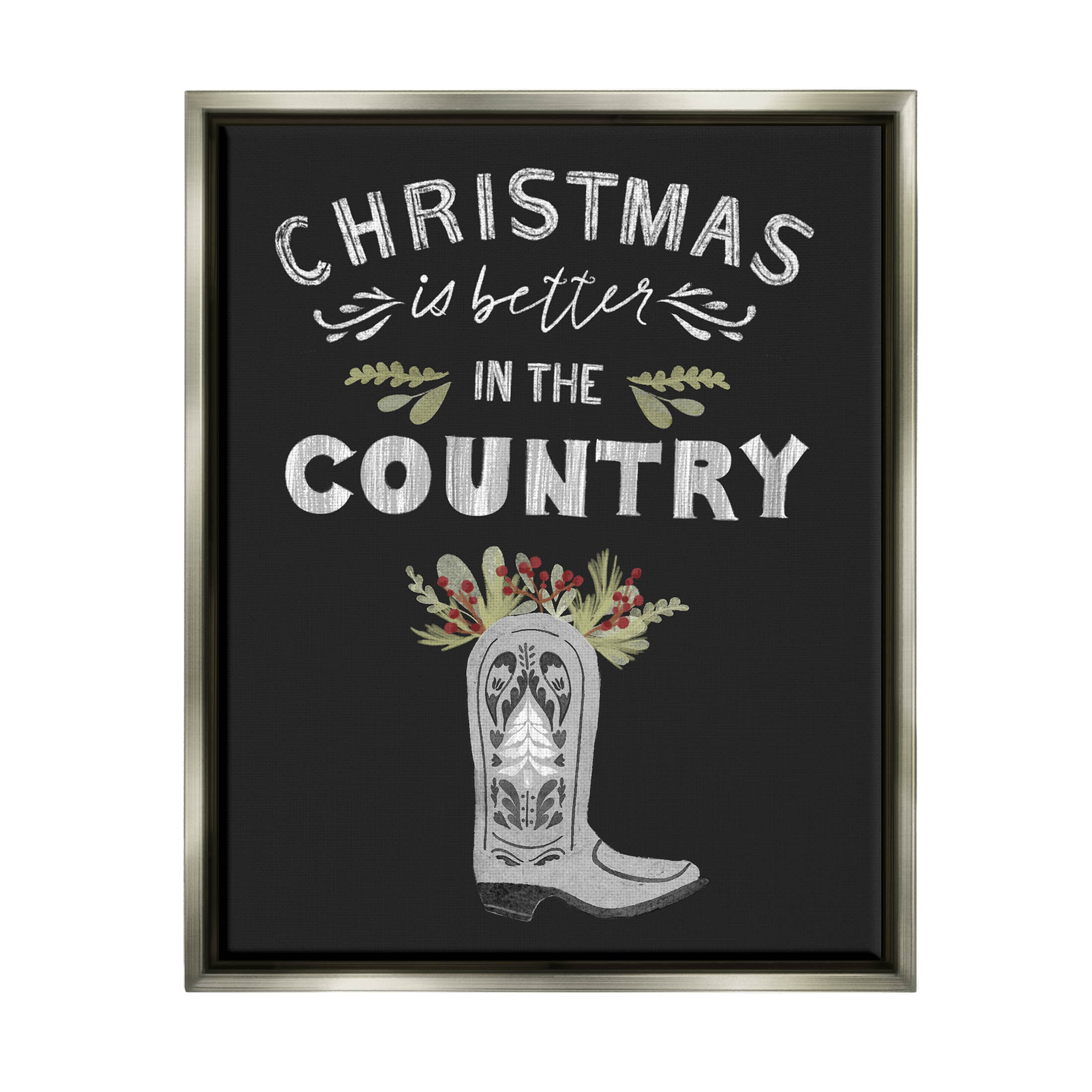Christmas Better In Country Phrase Holiday Graphic Art Luster Gray Framed Art Print Wall Art