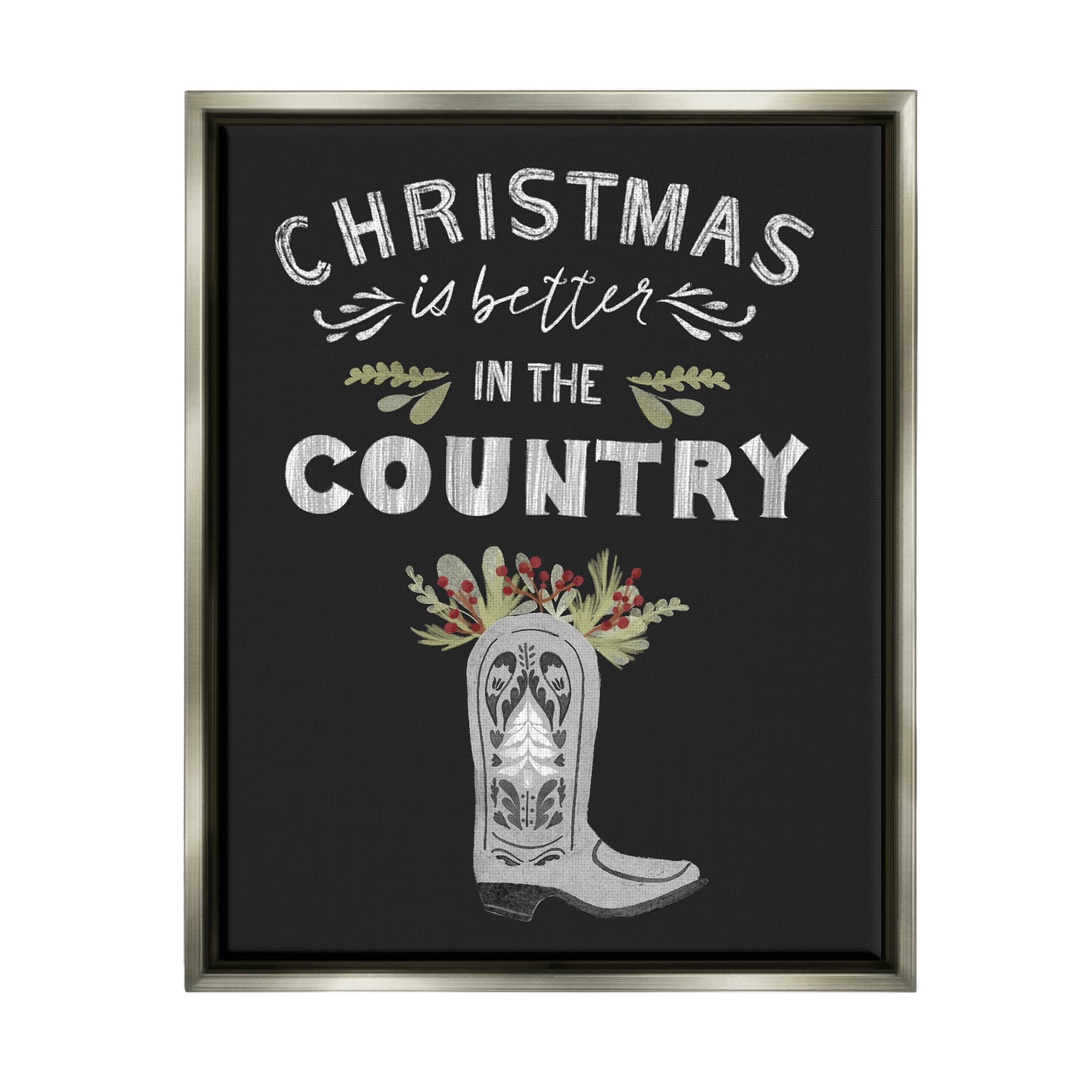 Christmas Better In Country Phrase Holiday Graphic Art Luster Gray Framed Art Print Wall Art