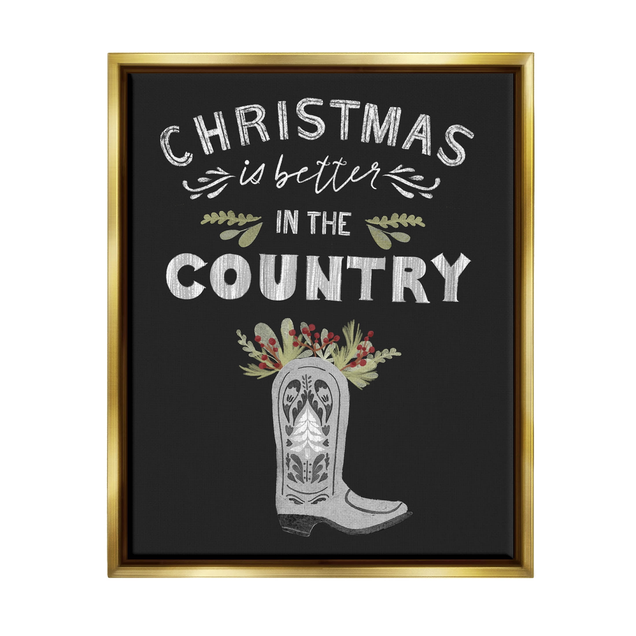 Christmas Better In Country Phrase Holiday Graphic Art Metallic Gold Framed Art Print Wall Art
