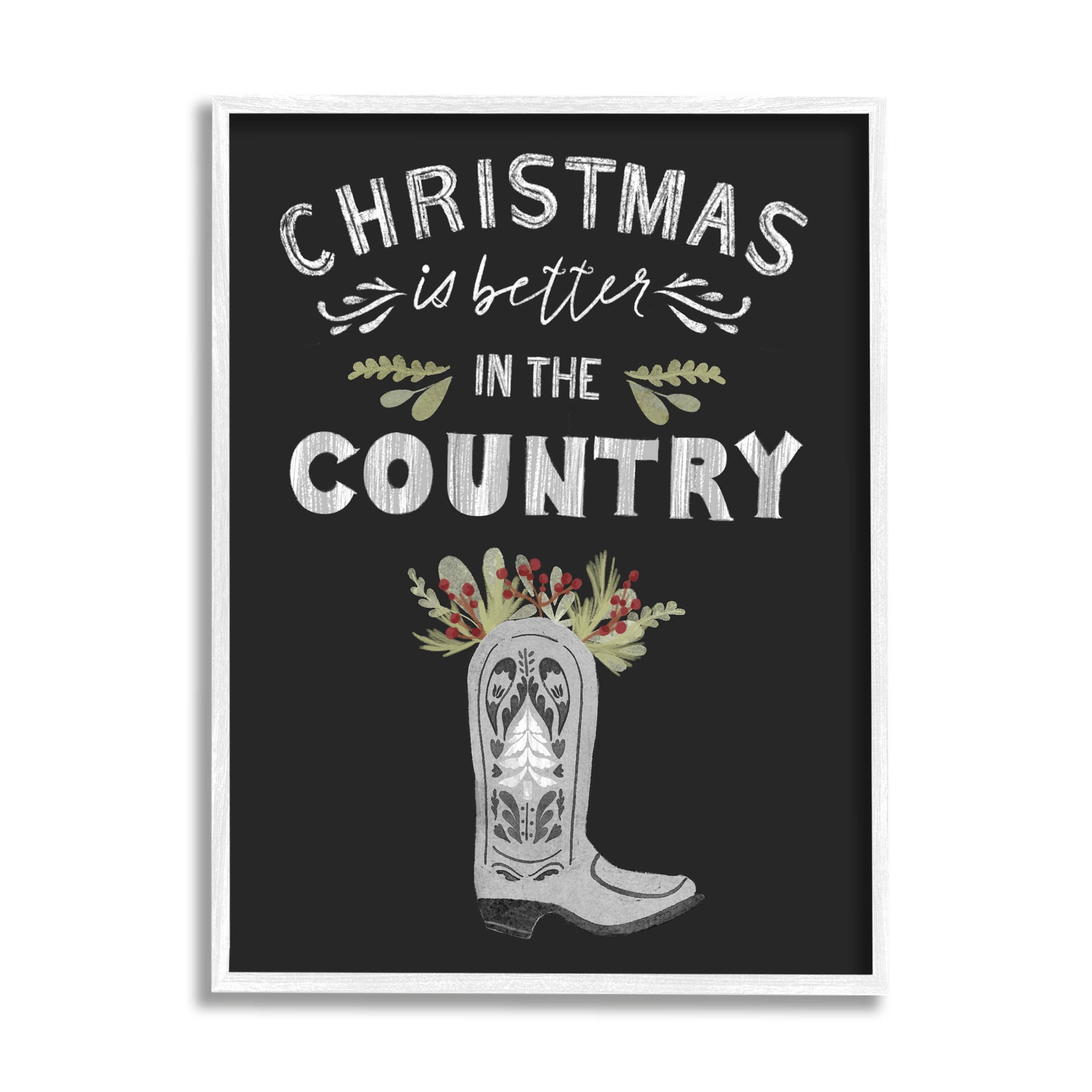 Christmas Better In Country Phrase Holiday Graphic Art White Framed Art Print Wall Art