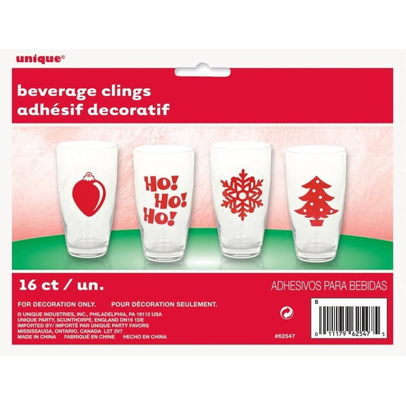 Christmas Beverage Clings, 16-Count