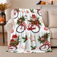thumbnail image 1 of Christmas Bicycle Flannel Blanket, White Red Green Present Boxes Holly Berry Cookie Ornament Pattern for Sofa Couch Bed Living Room Bedroom Home Decor Holiday Gift for Bike Lovers, 1 of 9