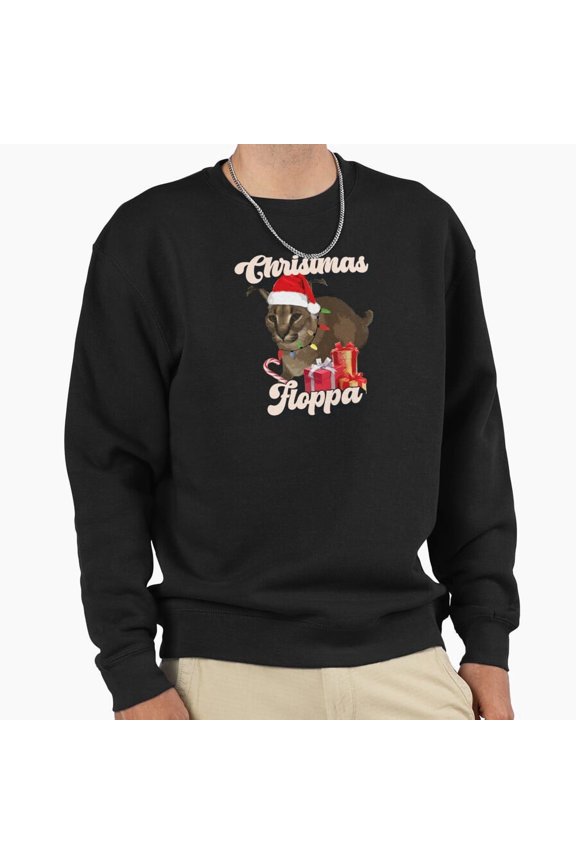 Christmas Big Floppa Meme Festive Cat Graphic Unisex Sweatshirt Retro Funny Art G23076, Up to Size 5XL