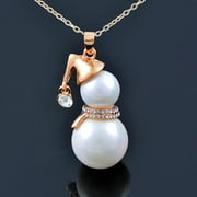 BPLLAPEG Christmas Big Pearl Snowman Pendant Sweater Chain Gold Silver Long Necklace Womens Clothing Accessories