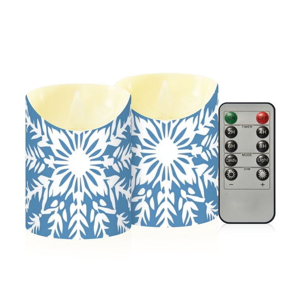 Christmas Big Snowflakes Flickering Flameless Candles with Remote Timer Battery Operated LED Tealight Set of 2 S