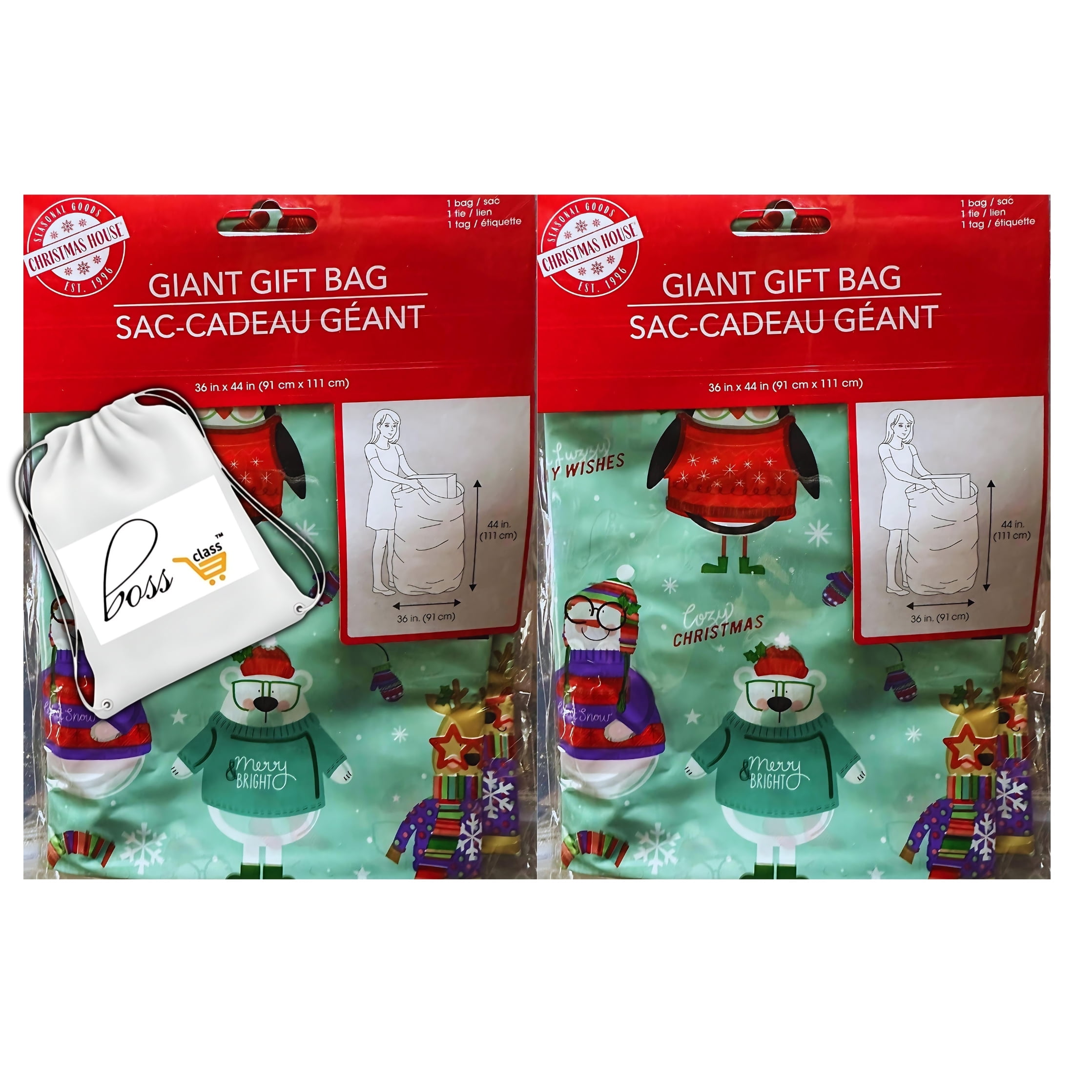 BOSS CLASS Giant Gift Bags, 36x44 in, Jumbo Wrapping Sacks for