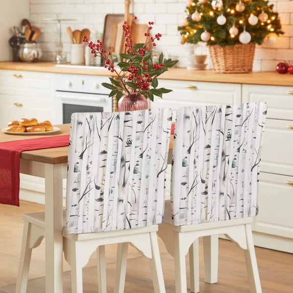 Christmas Birch Trees Chair Covers Set of 1 Abstraction Watercolors Art Chair Back Covers Stretch Removable Washable Slipcovers Protector for Dining Room Kitchen Party Decor
