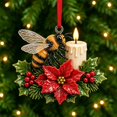 thumbnail image 1 of Christmas Bird Acrylic Ornament 3.9 Inch Poinsettia Candle Hanging Tree Decor Design D, 1 of 8