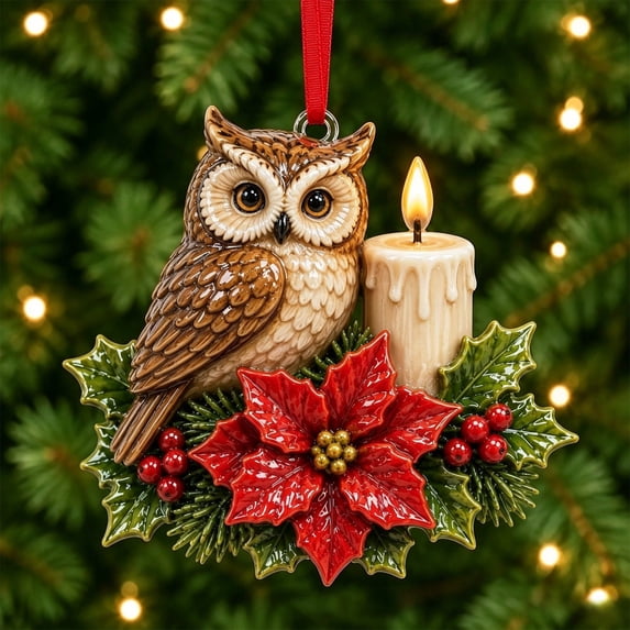 Christmas Bird Acrylic Ornament 3.9 Inch Poinsettia Candle Hanging Tree Decor Design E
