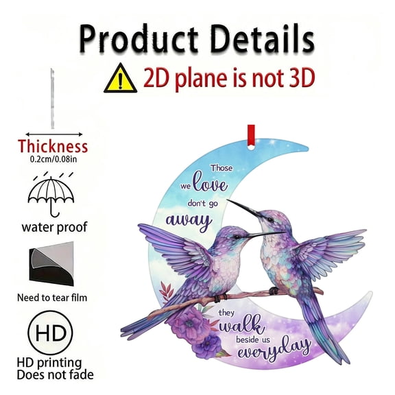 Christmas Bird Acrylic Ornament Flat 8cm (3.1 in) Hanging Pendant Tree Decor