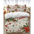 thumbnail image 1 of Christmas Bird Bedding Duvet Cover Set Full Size 4 Pieces Poinsettia Floral Holly Fruit Xmas Ball Linen Bedding Set with Zipper Closure, 1 Comforter Cover 86x86 Inches 1 Flat Sheet & 2 Pillow Cases, 1 of 7