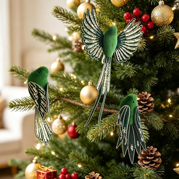 Christmas Bird Clip Ornaments Set Decorative Christmas Tree Birds With Clips For Festive Home Party Decoration 9.8 x 7.08 x 1.97 in