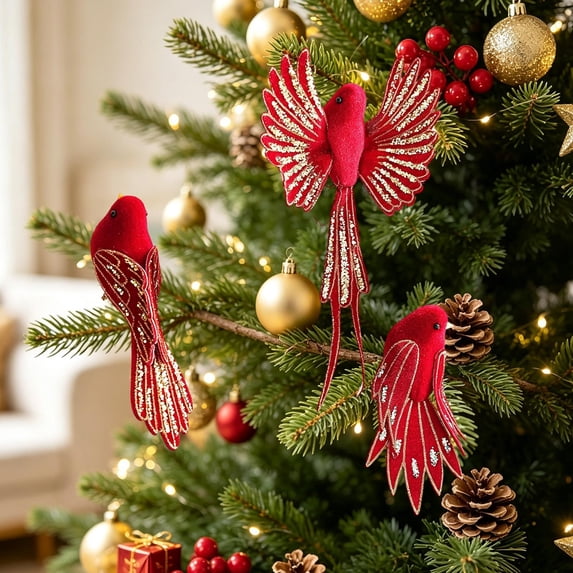 Christmas Bird Clip Ornaments Set Decorative Christmas Tree Birds With Metal Clips For Festive Home Party Decor 9.8 x 7.08 x 1.97 in